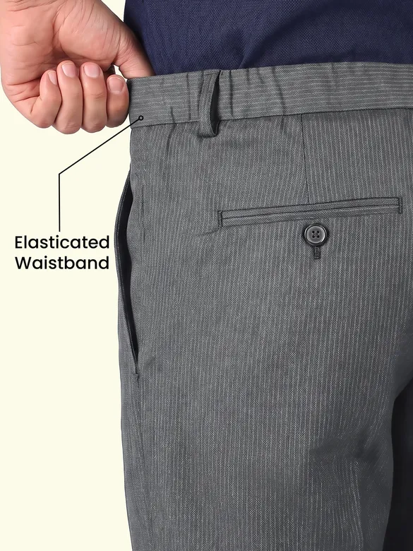 Steel Grey Striped Relaxed Fit Pants